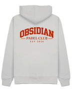 Varsity Hoodie in Grey with red print, back
