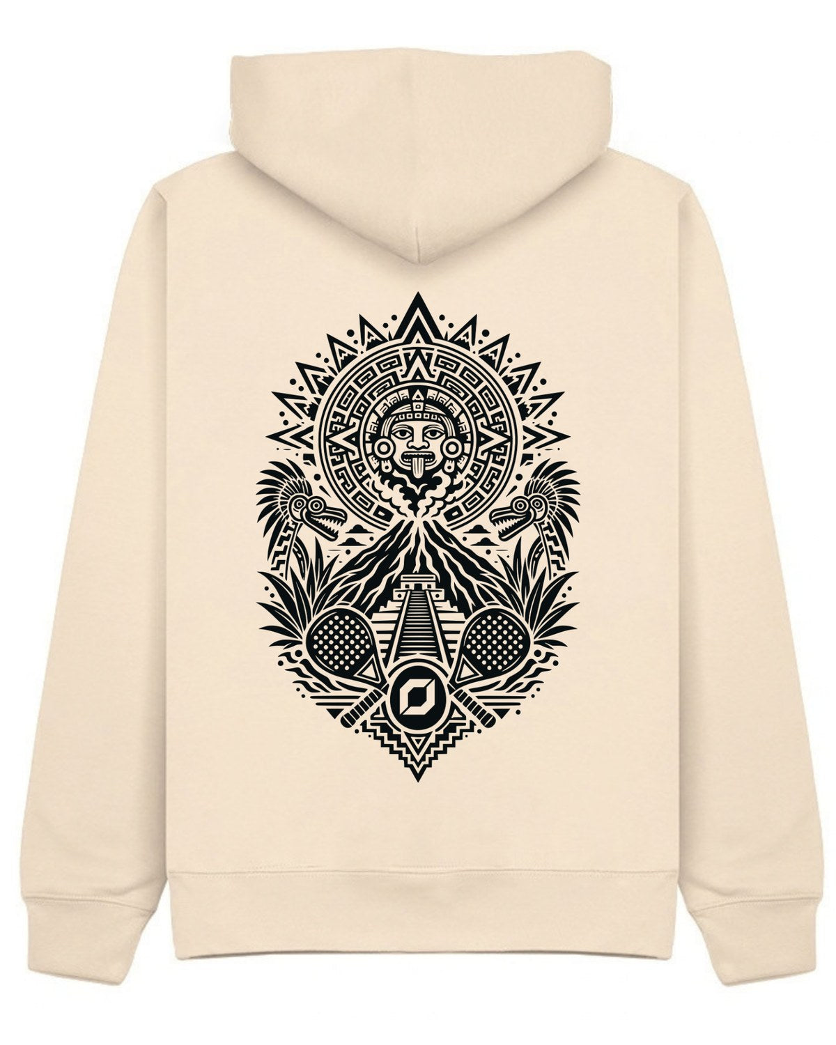 Aztec Hoodie in Ivory with black print, back