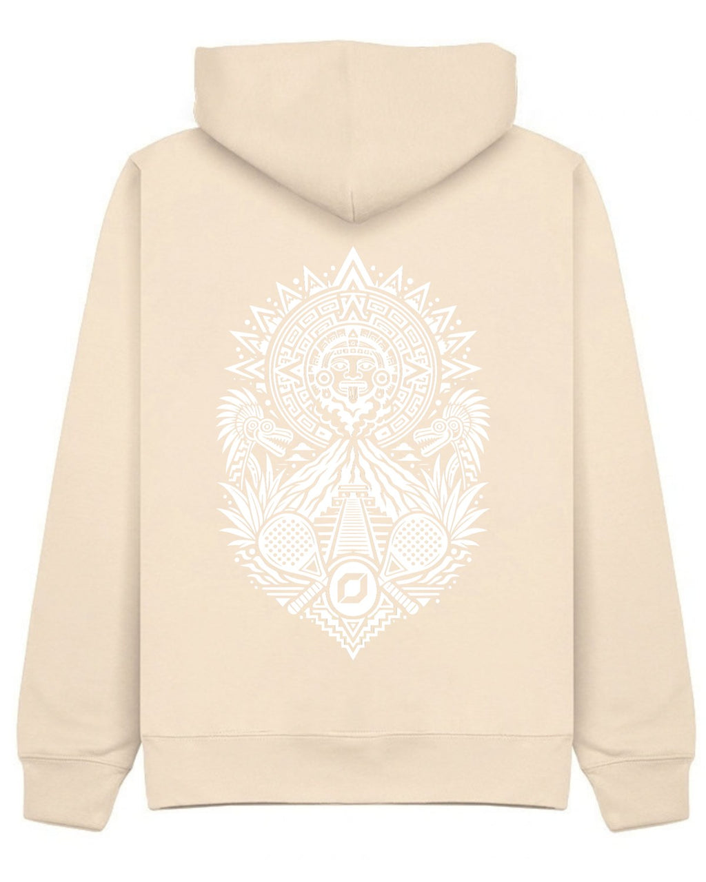 Aztec Hoodie in Ivory with white print, back
