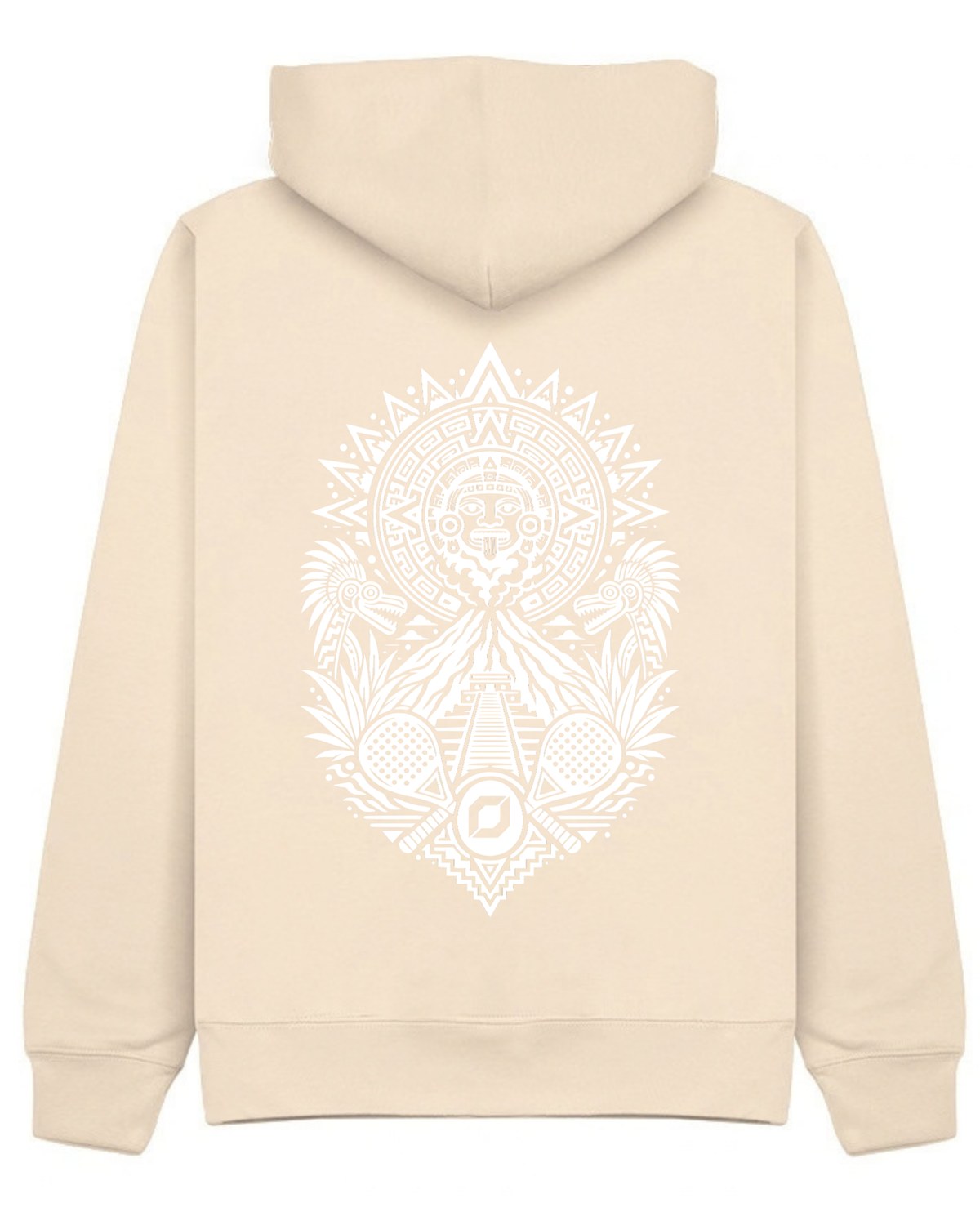 Aztec Hoodie in Ivory with white print, back