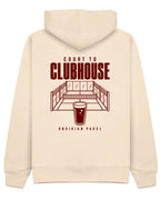 Court to Clubhouse Hoodie in Ivory with cherry print, back