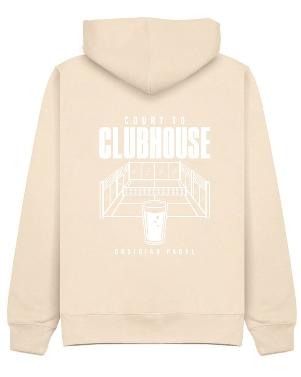 Court to Clubhouse Hoodie in Ivory with white print, back