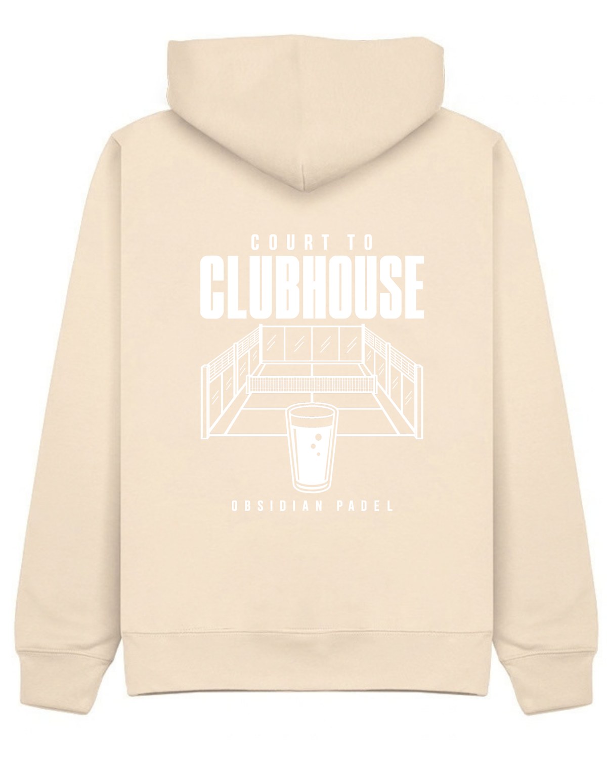 Court to Clubhouse Hoodie in Ivory with white print, back