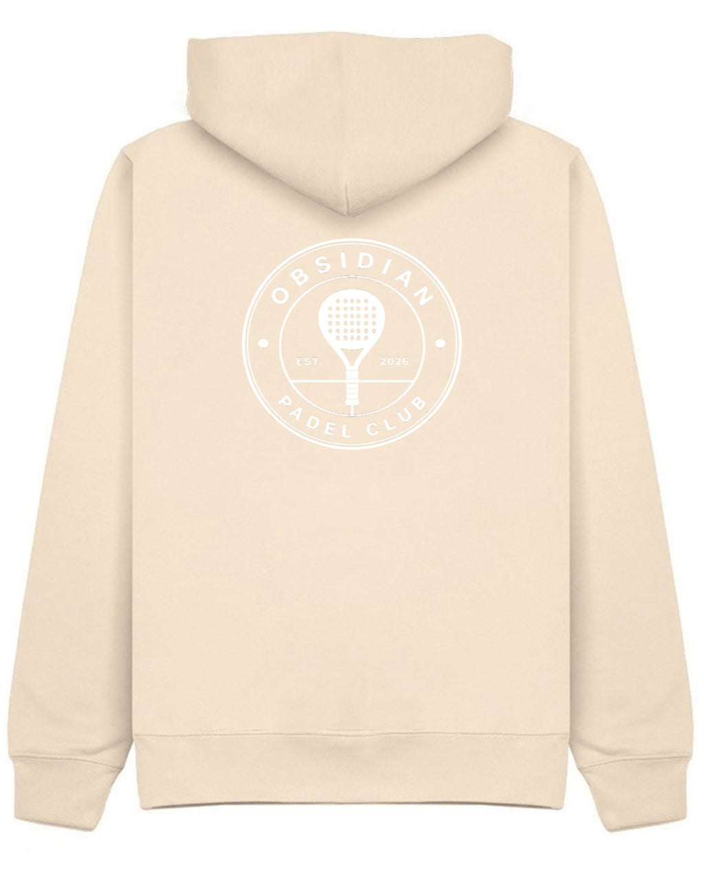 Roundel Hoodie in Ivory with white print, back