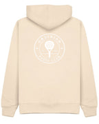 Roundel Hoodie in Ivory with white print, back