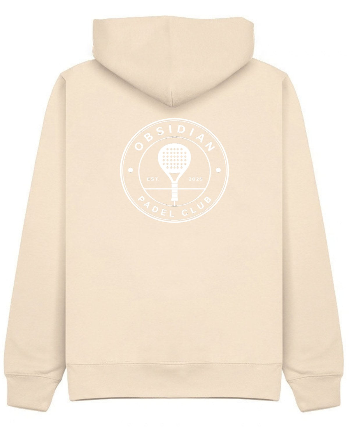 Roundel Hoodie in Ivory with white print, back
