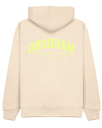 Varsity Hoodie in Ivory with light yellow print, back