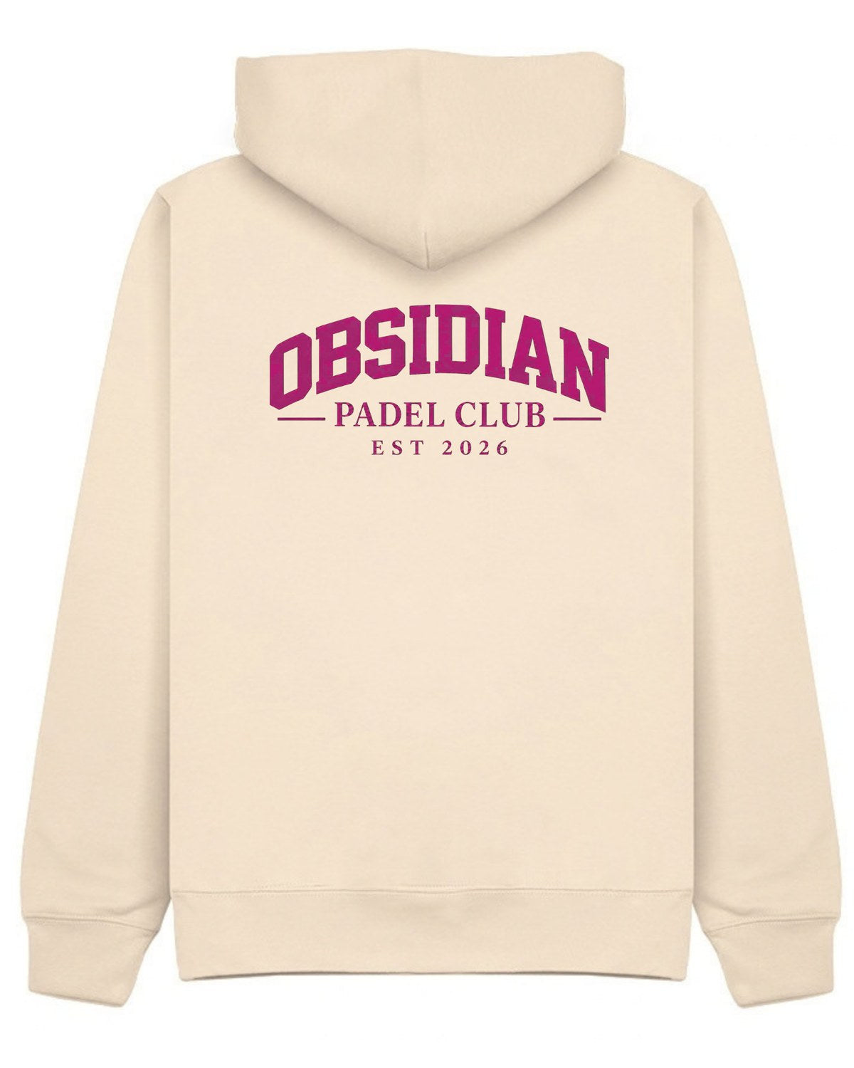 Varsity Hoodie in Ivory with pink print, back