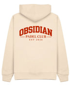 Varsity Hoodie in Ivory with red print, back