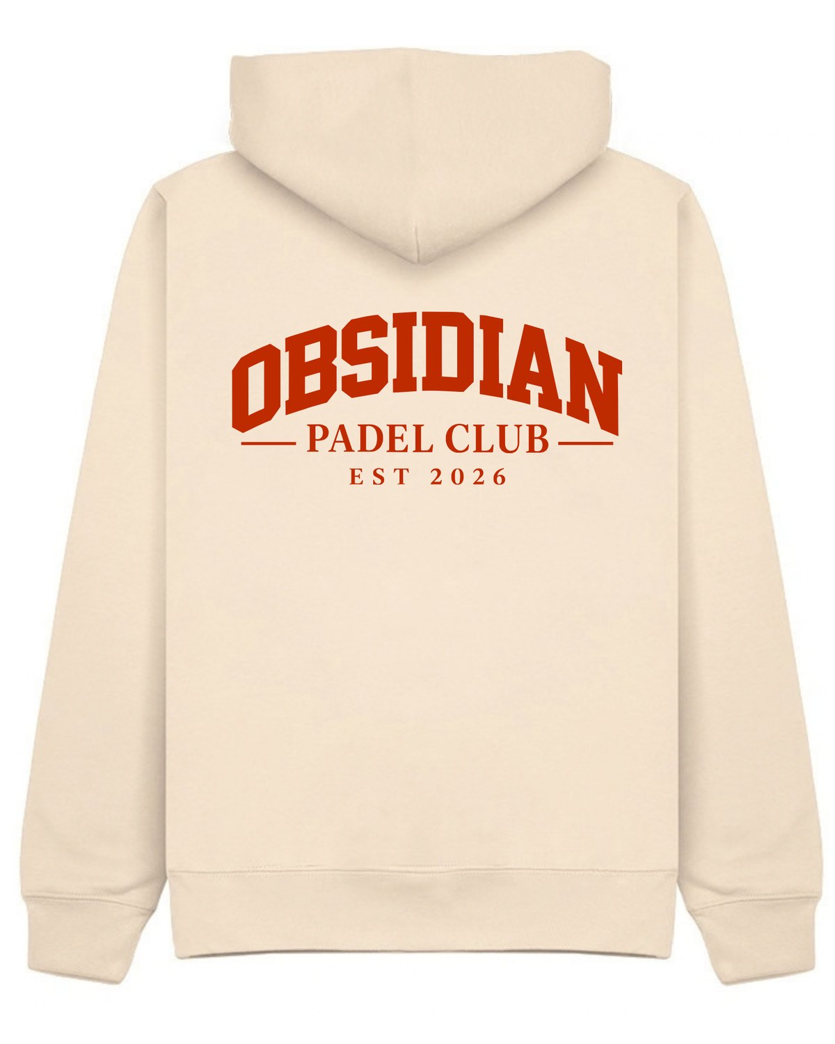 Varsity Hoodie in Ivory with red print, back
