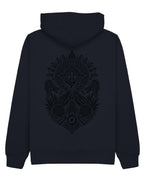 Aztec Hoodie in Navy with black print, back