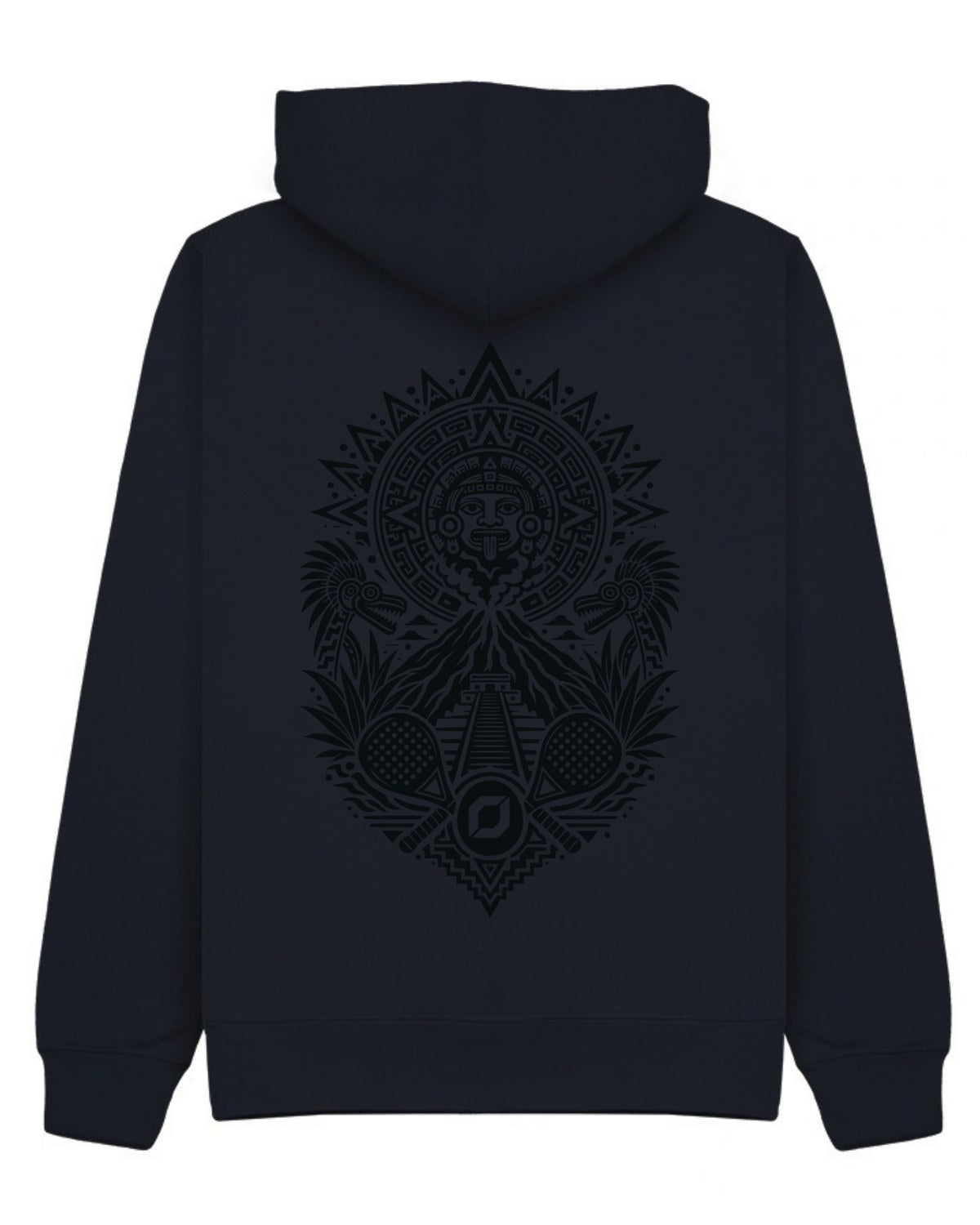 Aztec Hoodie in Navy with black print, back