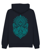 Aztec Hoodie in Navy with teal print, back
