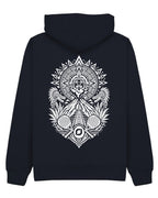 Aztec Hoodie in Navy with white print, back