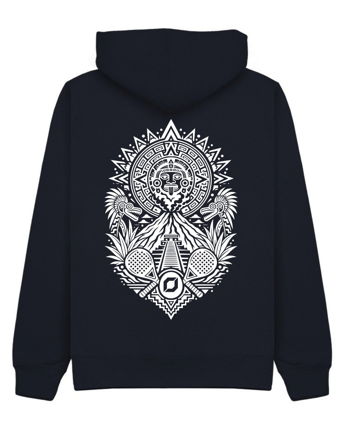 Aztec Hoodie in Navy with white print, back