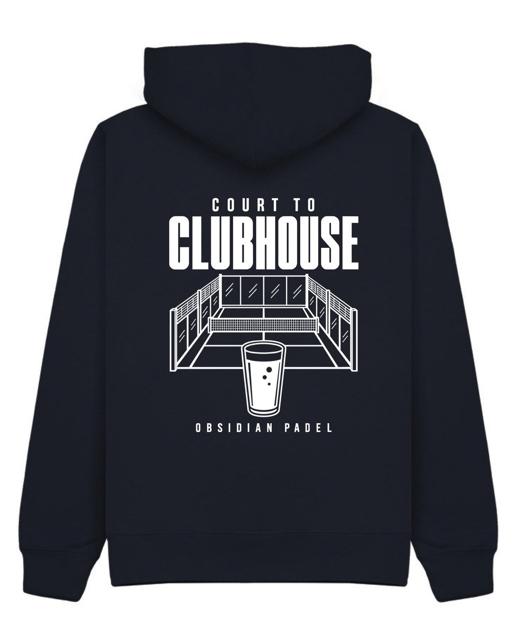 Court to Clubhouse Hoodie in Navy with white print, back