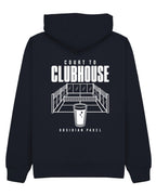 Court to Clubhouse Hoodie in Navy with white print, back