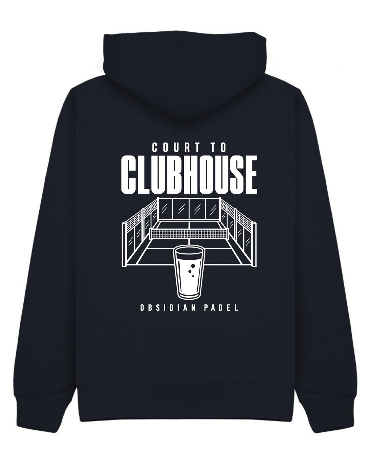 Court to Clubhouse Hoodie in Navy with white print, back