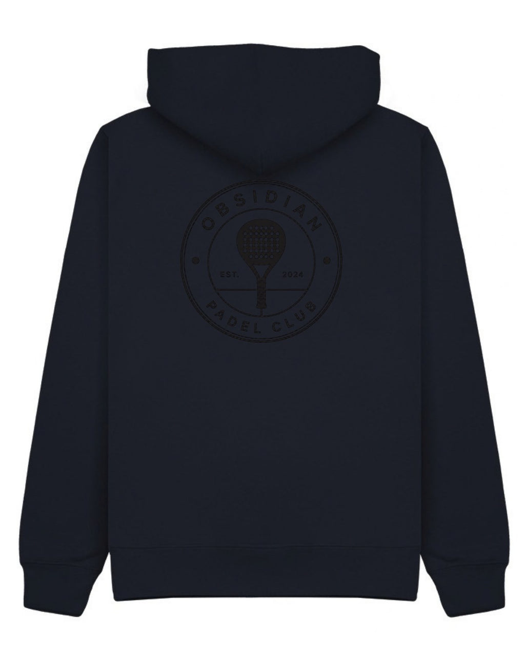 Roundel Hoodie in Navy with black print, back