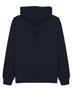Roundel Hoodie in Navy with black print, back