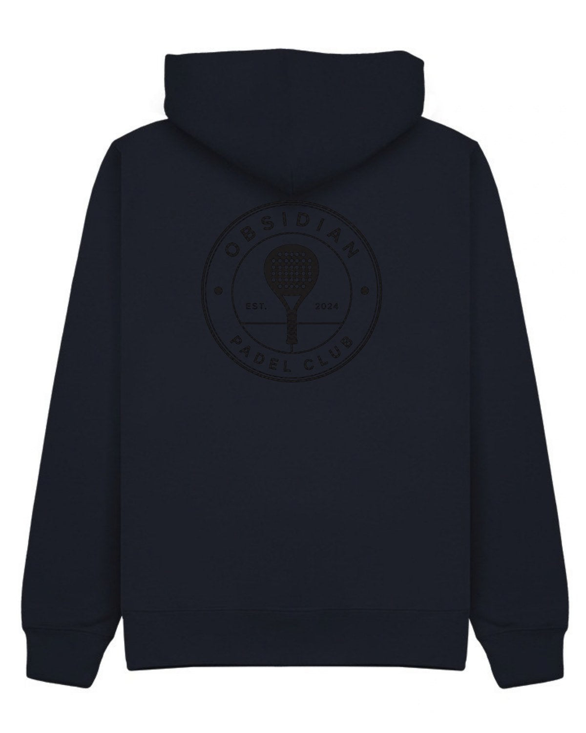 Roundel Hoodie in Navy with black print, back