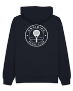 Roundel Hoodie in Navy with white print, back