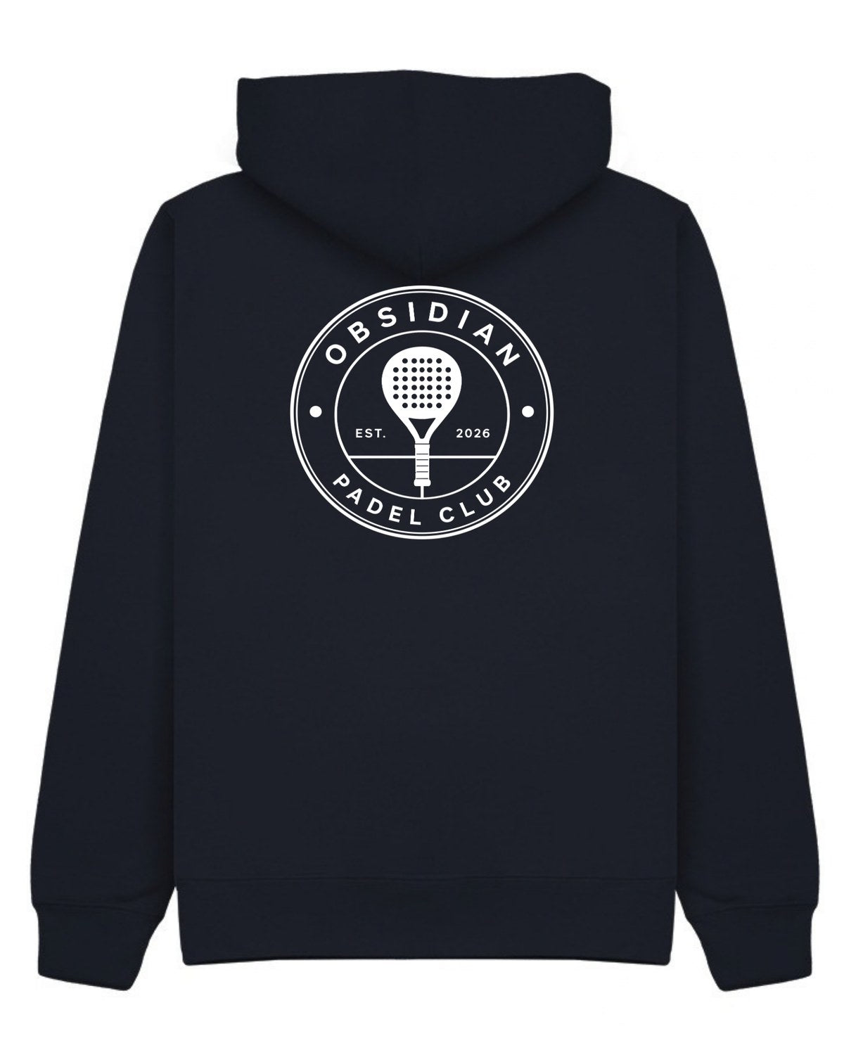 Roundel Hoodie in Navy with white print, back