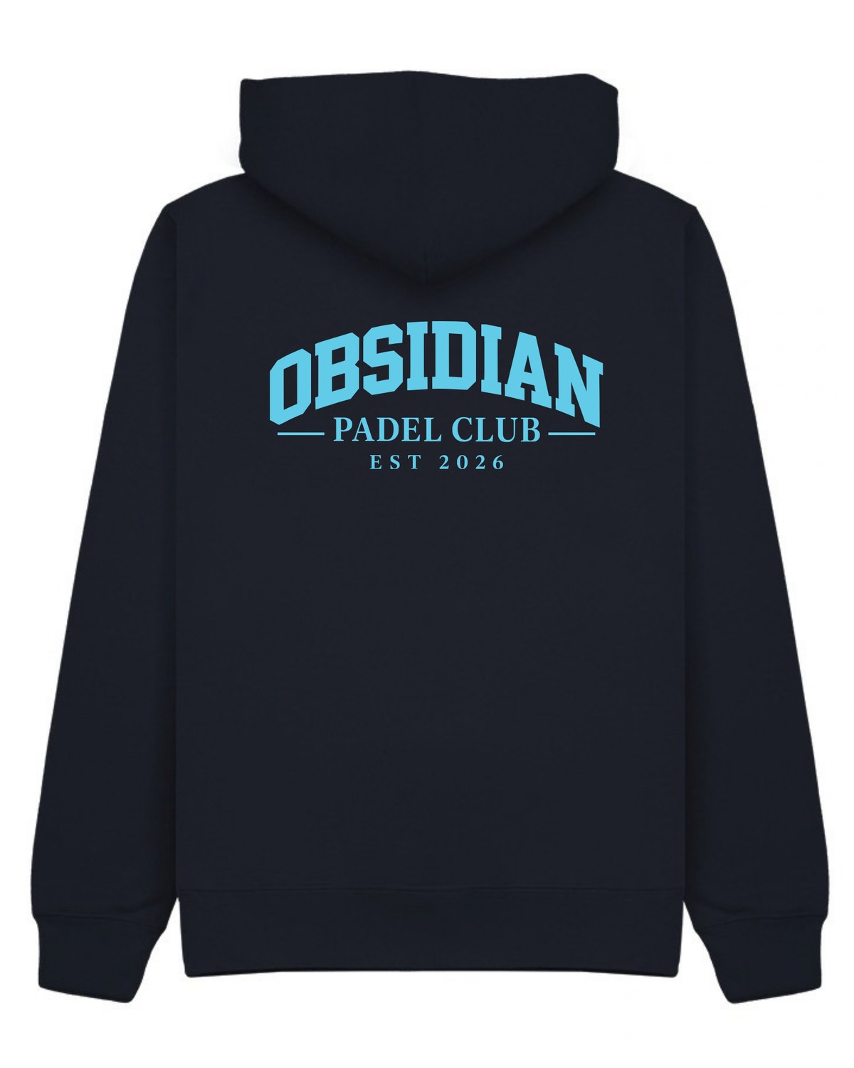 Varsity Hoodie in Navy with light blue print, back