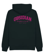 Varsity Hoodie in Navy with pink print, back