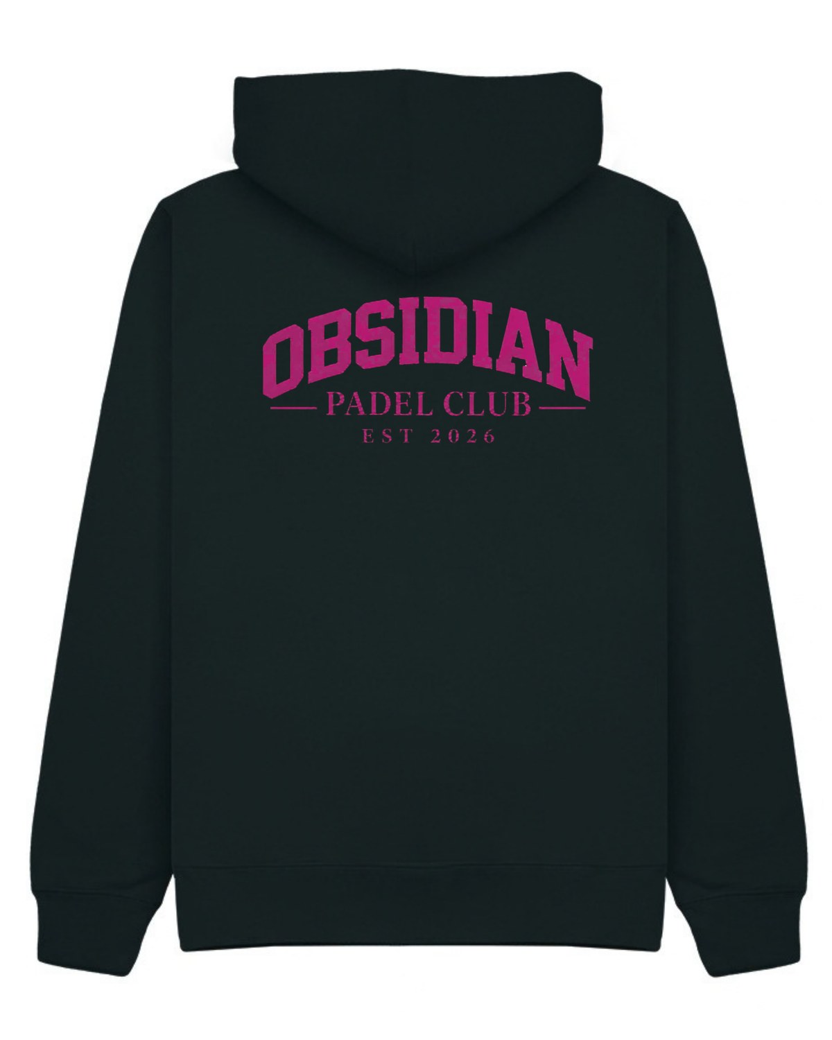 Varsity Hoodie in Navy with pink print, back