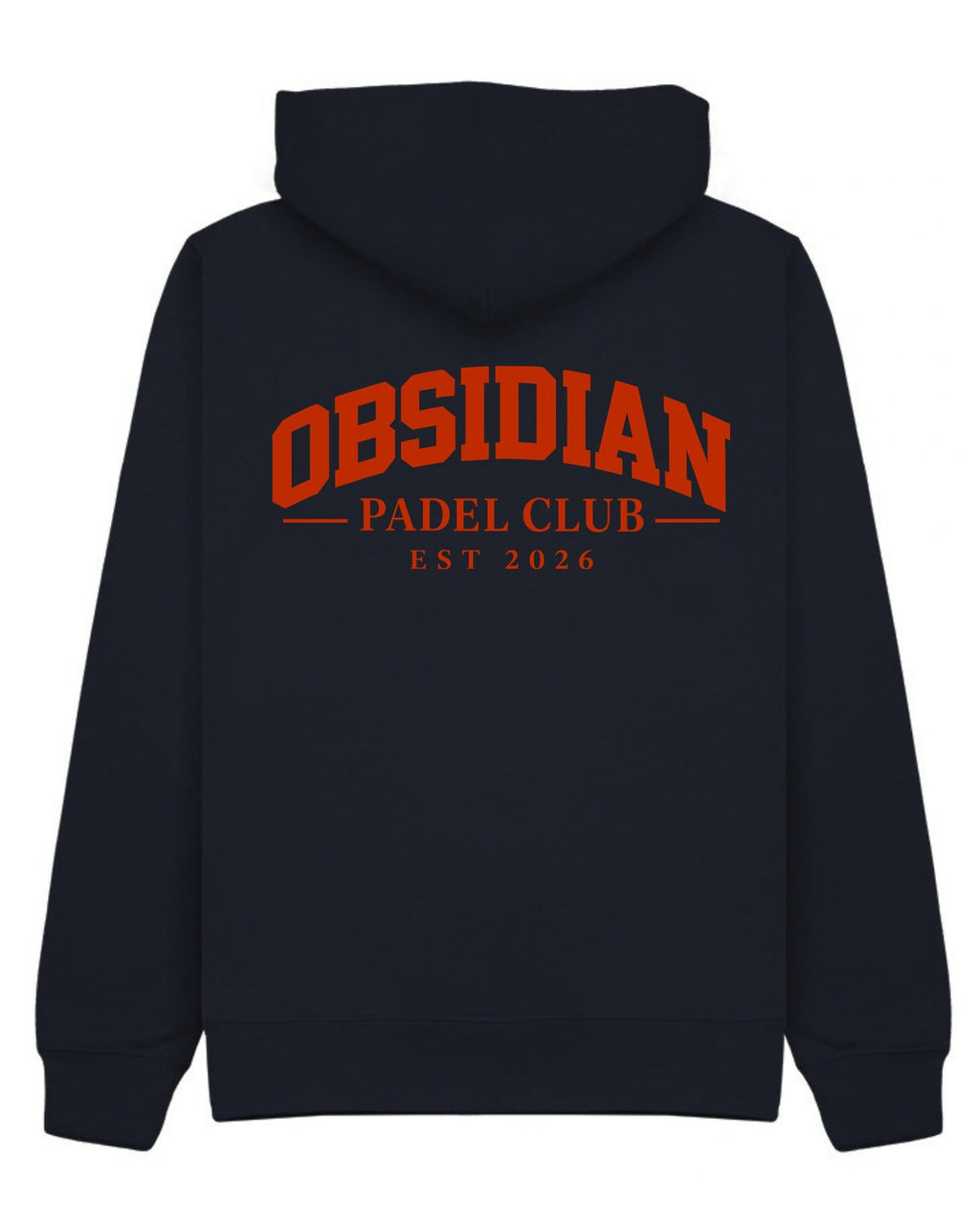 Varsity Hoodie in Navy with red print, back