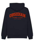 Varsity Hoodie in Navy with red print, back