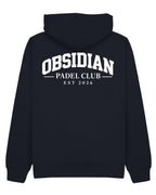 Varsity Hoodie in Navy with white print, back