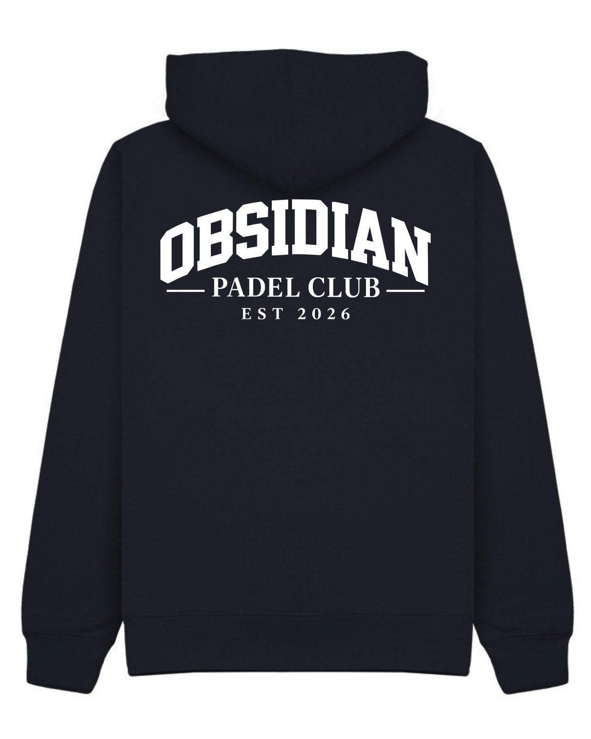 Varsity Hoodie in Navy with white print, back