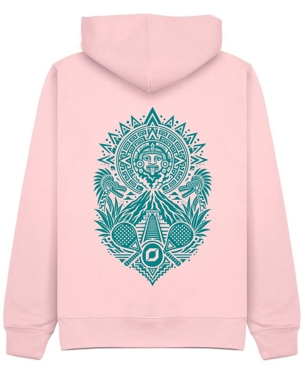 Aztec Hoodie in Pink with teal print, back