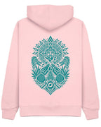 Aztec Hoodie in Pink with teal print, back
