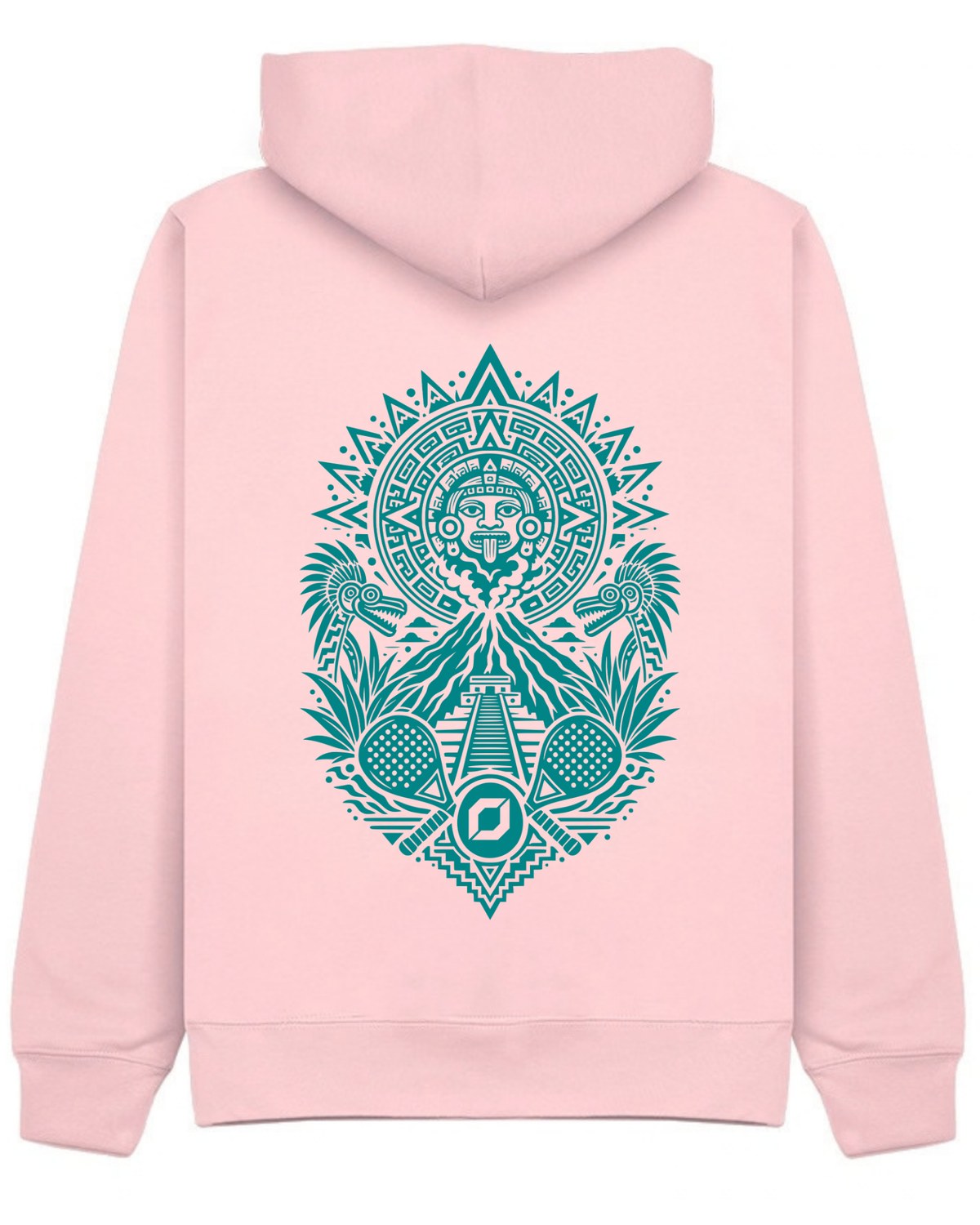 Aztec Hoodie in Pink with teal print, back