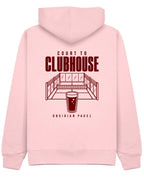 Court to Clubhouse Hoodie in Pink with cherry print, back