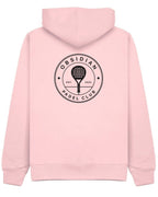 Roundel Hoodie in Pink with black print, back