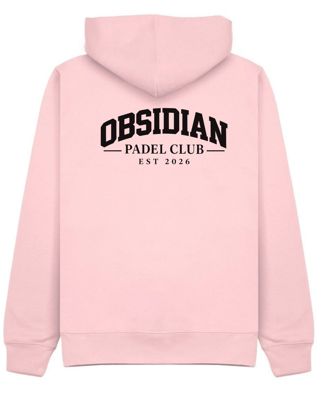 Varsity Hoodie in Pink with black print, back