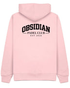 Varsity Hoodie in Pink with black print, back