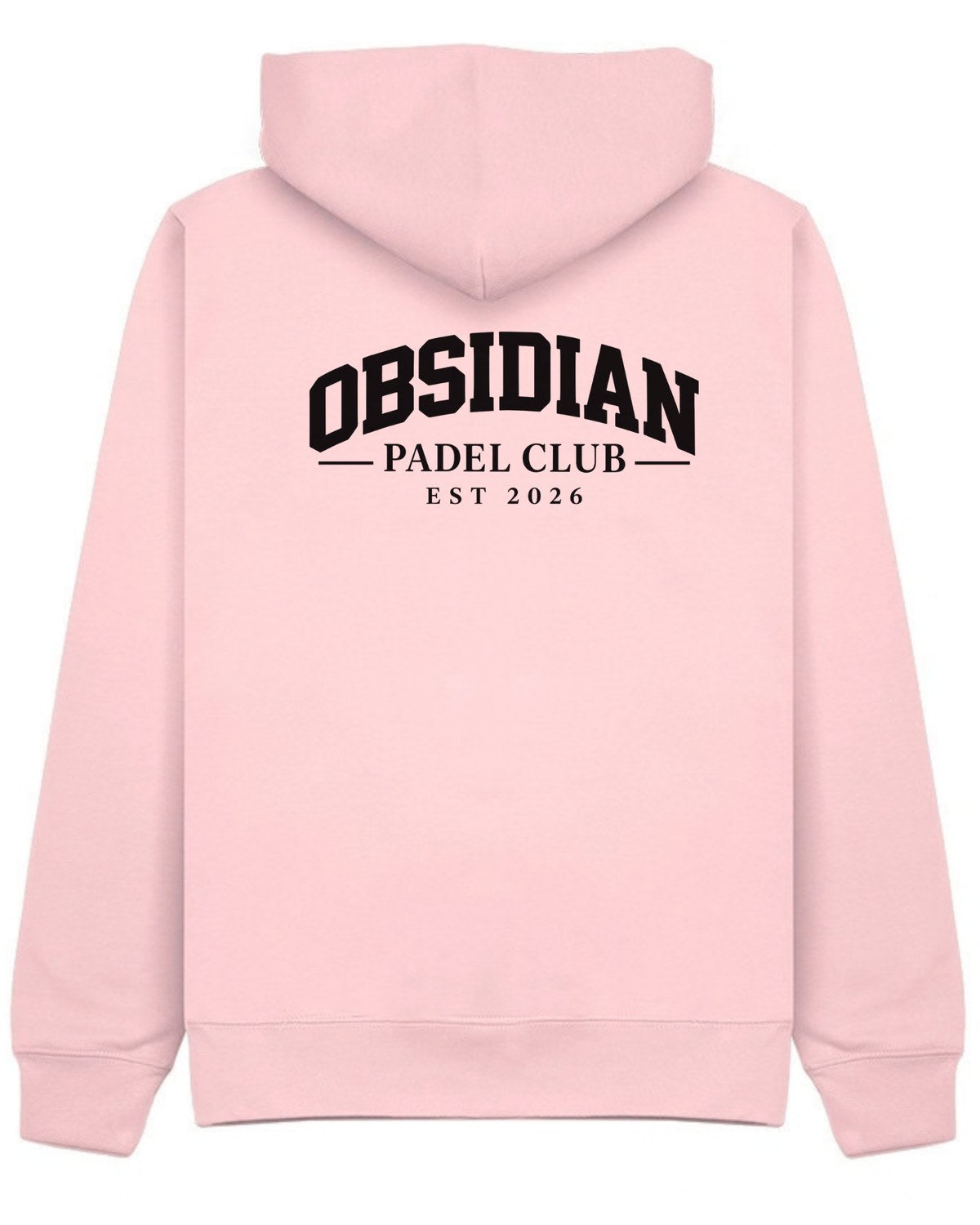 Varsity Hoodie in Pink with black print, back