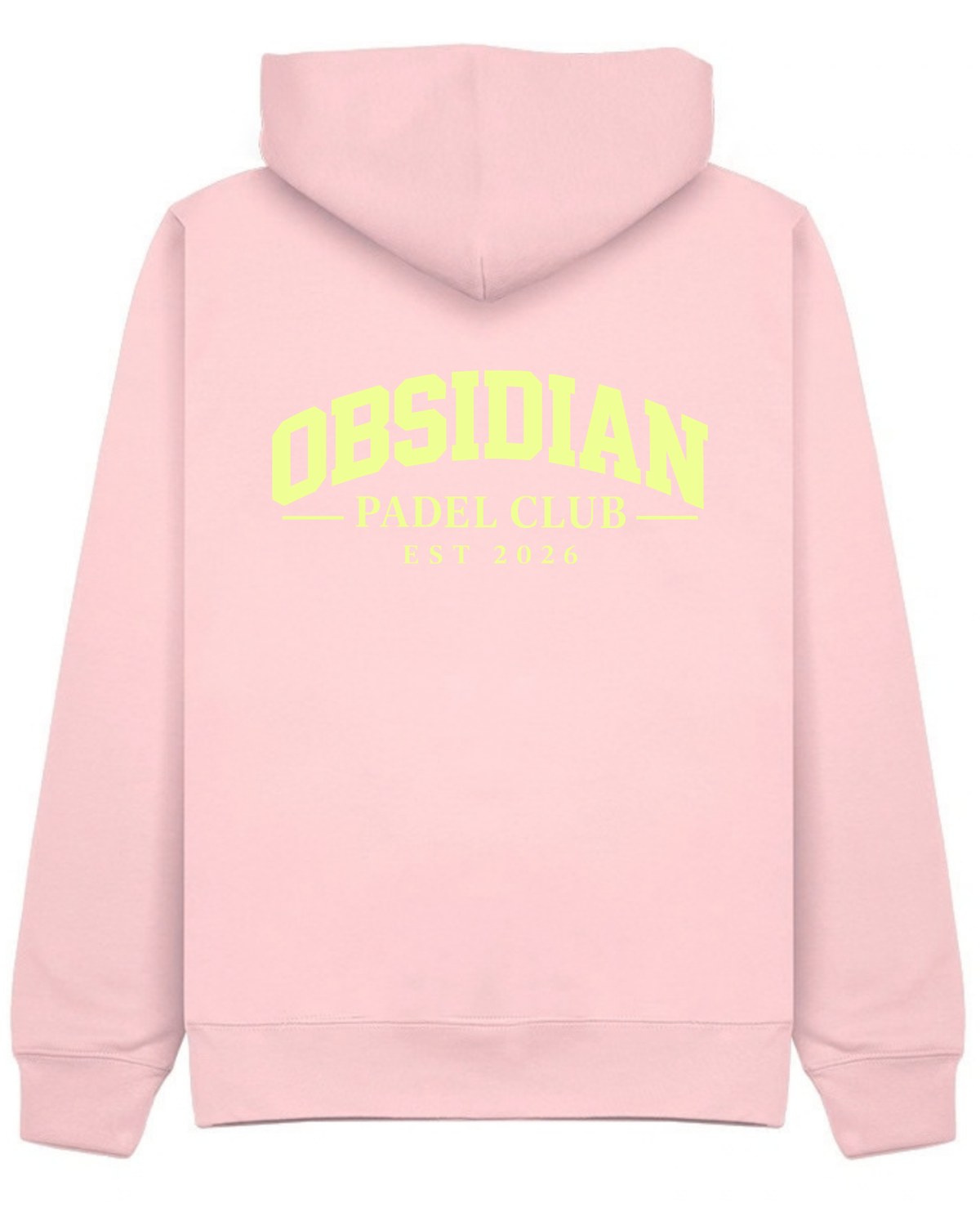 Varsity Hoodie in Pink with light yellow print, back
