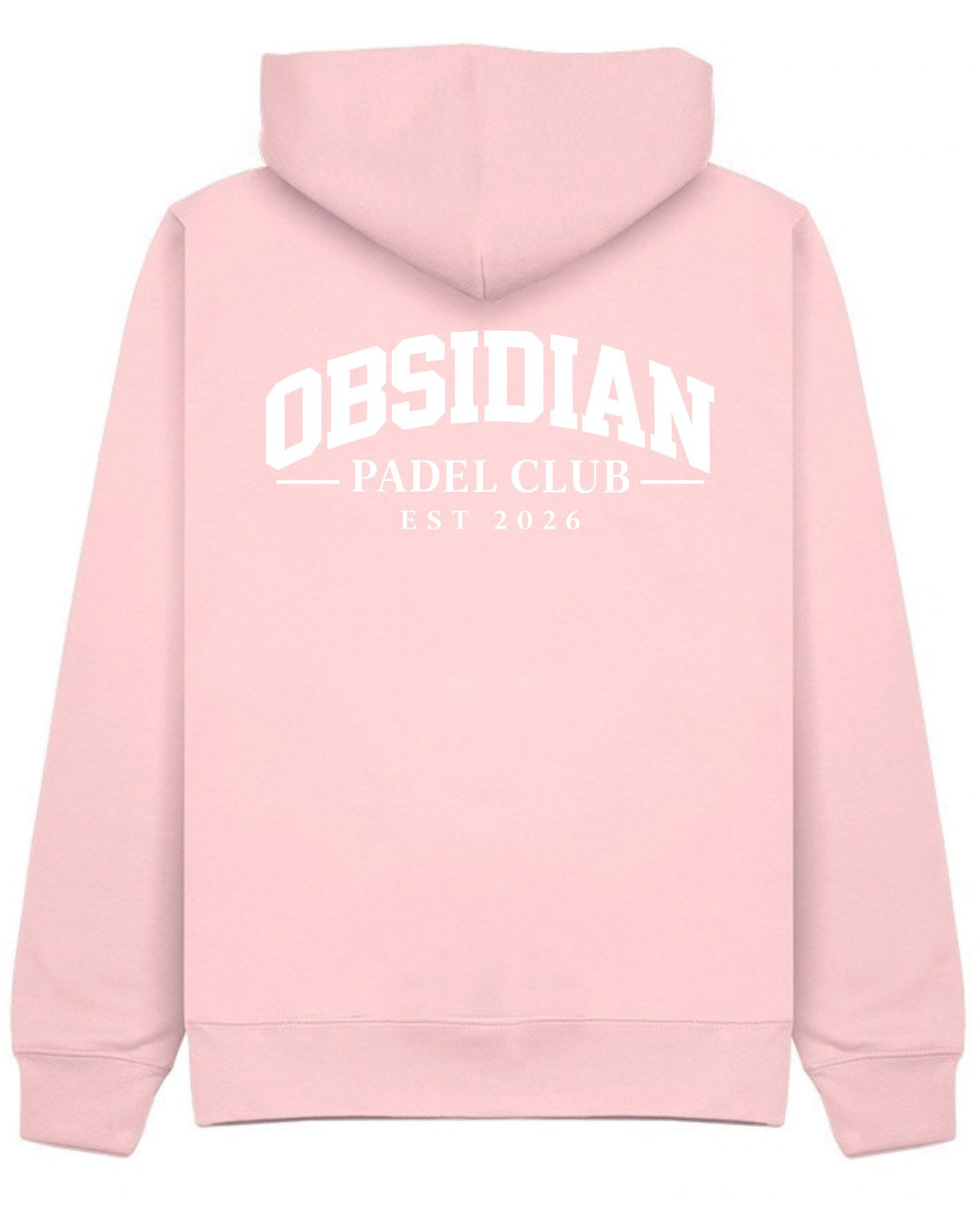Varsity Hoodie in Pink with white print, back