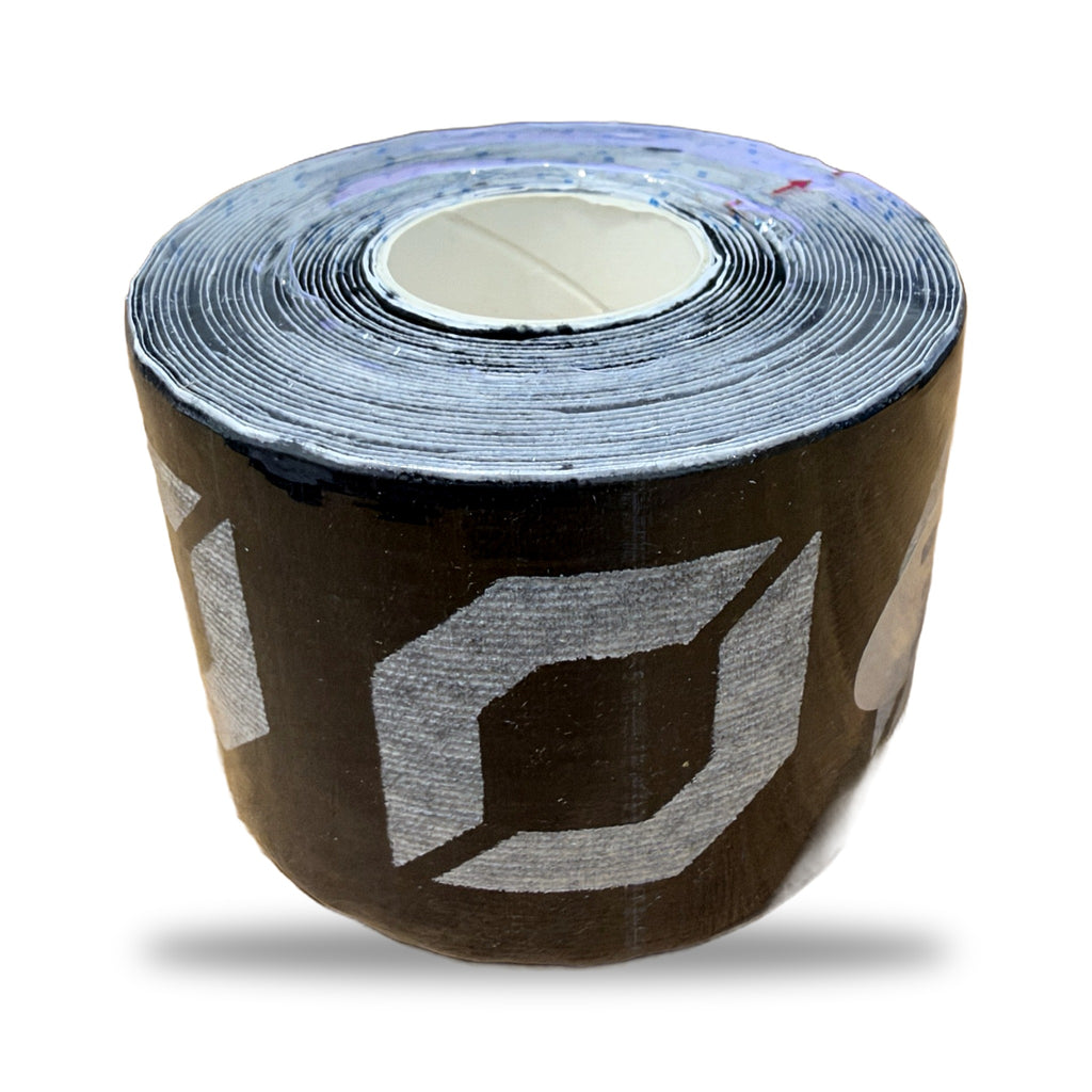 Obsidian Physio Tape 5m pre-cut roll, black with white Obsidian logo
